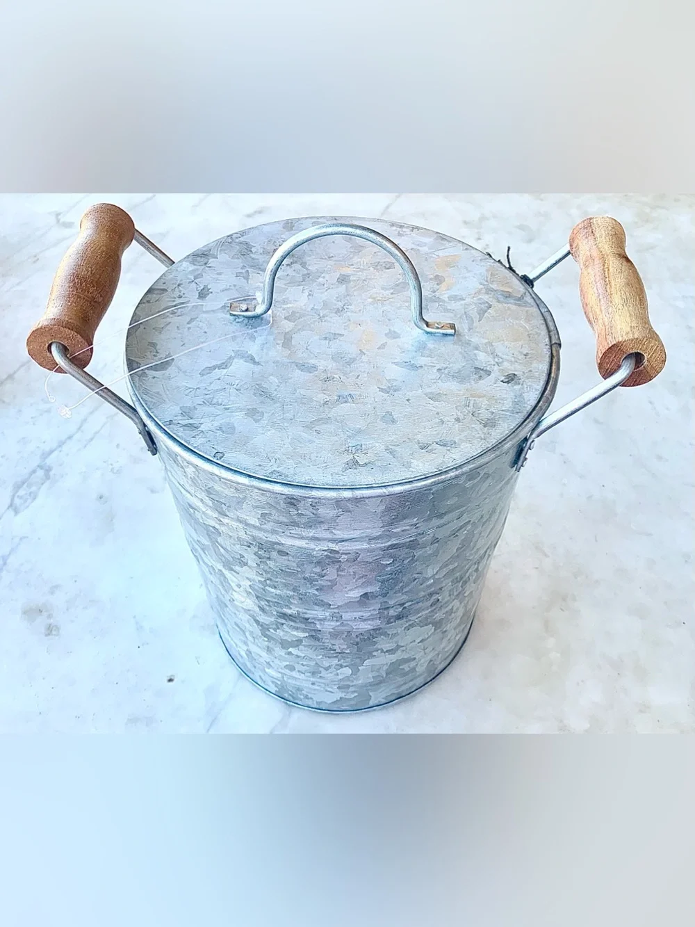 LL MULINO NEW YORK Galvanized Metal ICE BUCKET LID Wooden Handles Scoop NEW 4PC